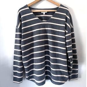 HAVEN Well Within gray cream nubby textured vneck  long sleeve loungewear top